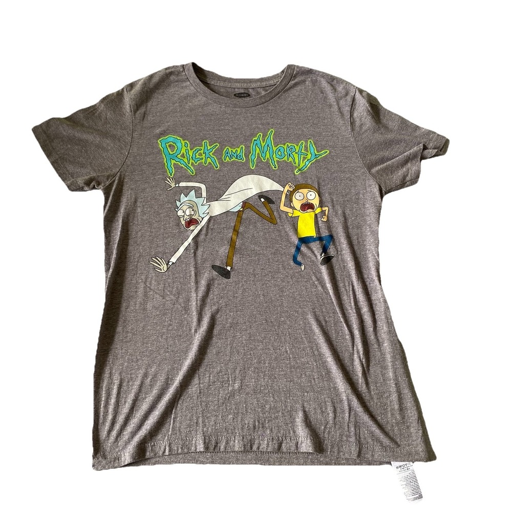 Rick And Morty TShirt Medium Gray Adult Swim Cartoon Graphic Tee Short Sleeve